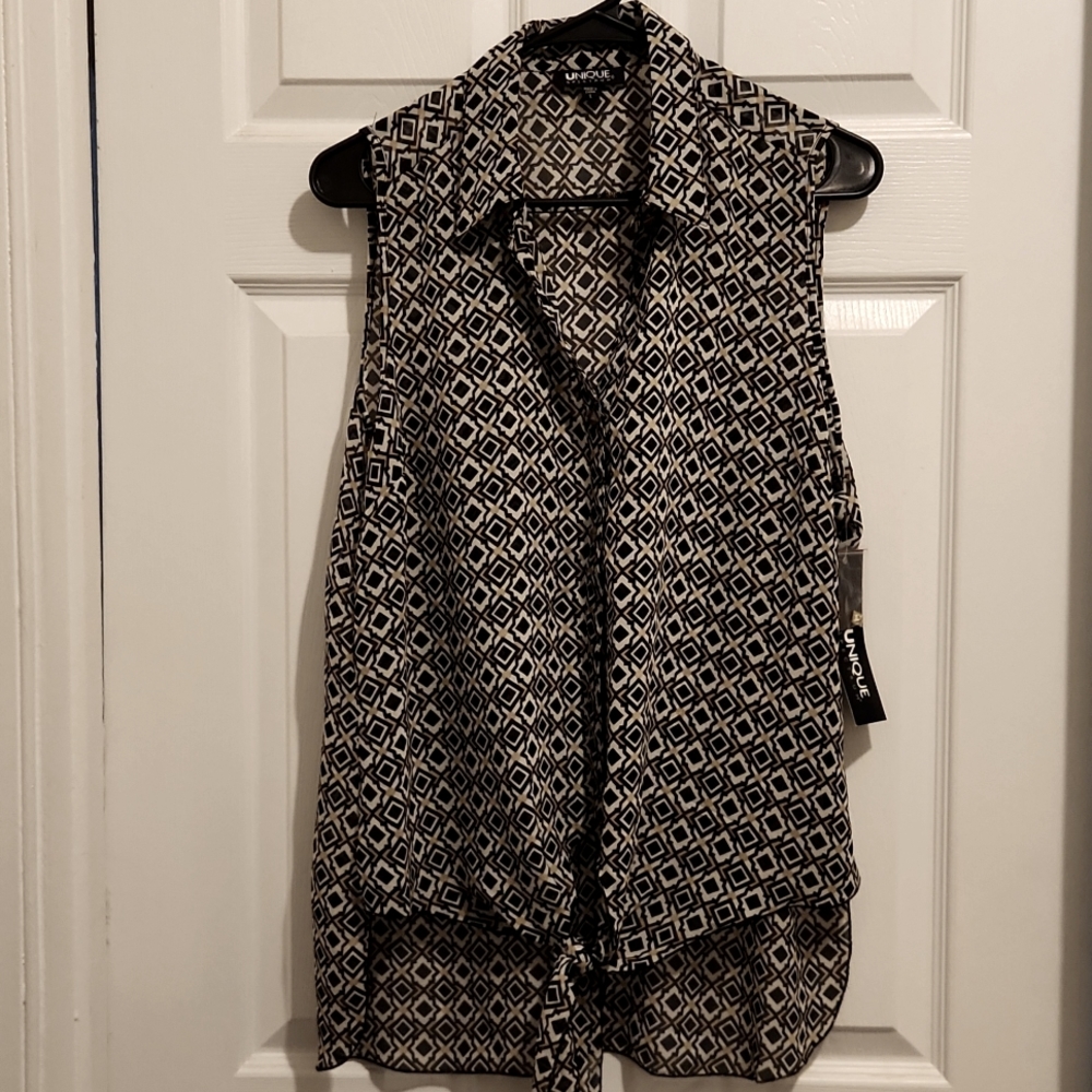 Unique Spectrum Sleeveless Tye-Up Blouse New With Tags